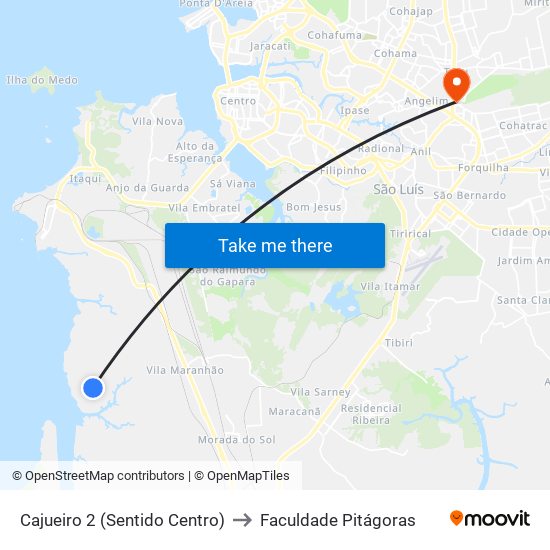 Cajueiro 2 (Sentido Centro) to Faculdade Pitágoras map