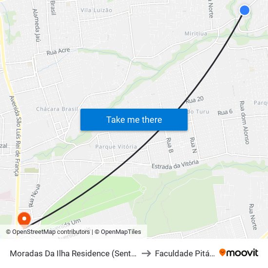 Moradas Da Ilha Residence (Sentido Bairro) to Faculdade Pitágoras map