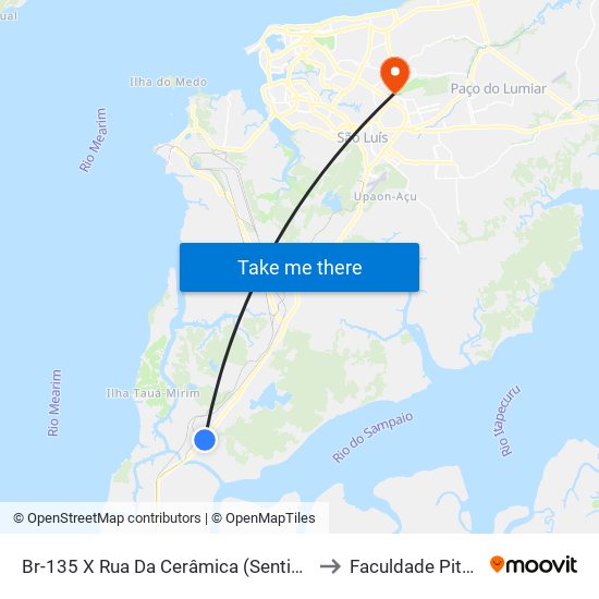 Br-135 X Rua Da Cerâmica (Sentido Terminal) to Faculdade Pitágoras map