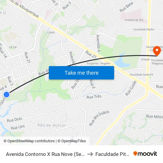 Avenida Contorno X Rua Nove (Sentido Bairro) to Faculdade Pitágoras map