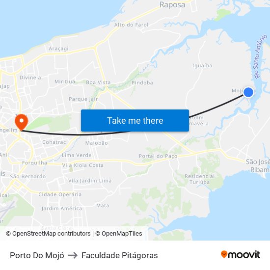 Porto Do Mojó to Faculdade Pitágoras map