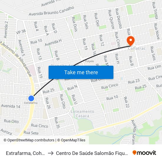Extrafarma, Cohab to Centro De Saúde Salomão Fiquene map