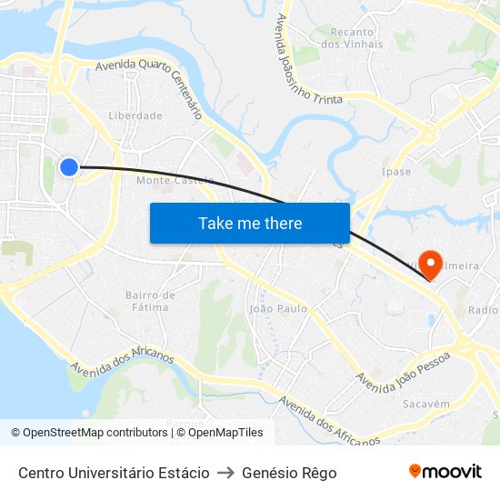 Centro Universitário Estácio to Genésio Rêgo map