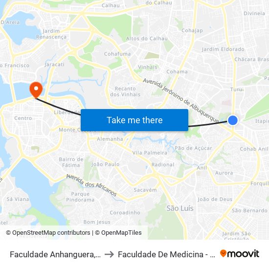 Faculdade Anhanguera, Turu to Faculdade De Medicina - Ufma map