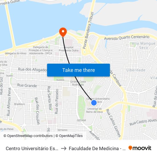 Centro Universitário Estácio to Faculdade De Medicina - Ufma map