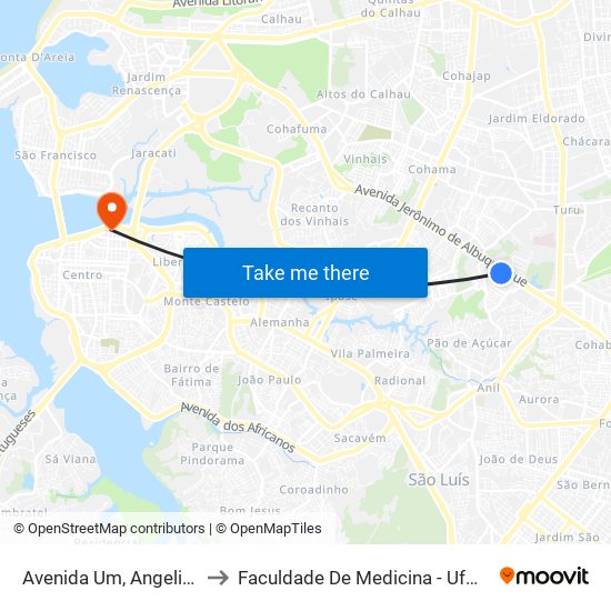 Avenida Um, Angelim to Faculdade De Medicina - Ufma map