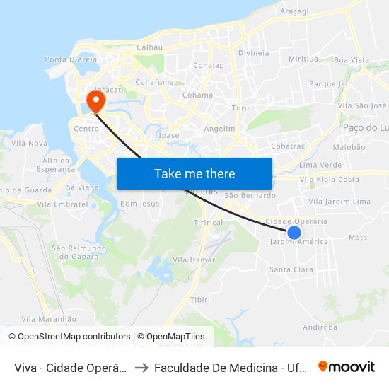 Viva - Cidade Operária to Faculdade De Medicina - Ufma map