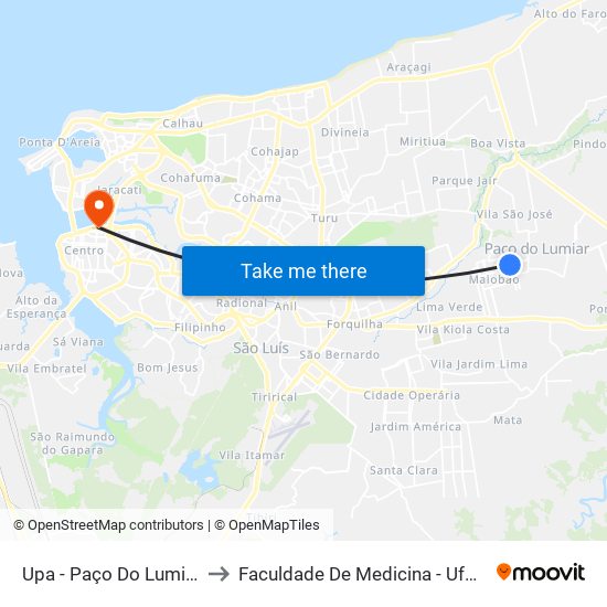 Upa  - Paço Do Lumiar to Faculdade De Medicina - Ufma map