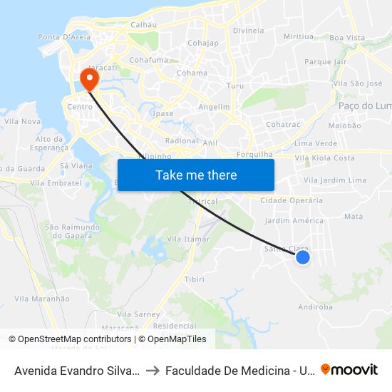 Avenida Evandro Silva, 35 to Faculdade De Medicina - Ufma map