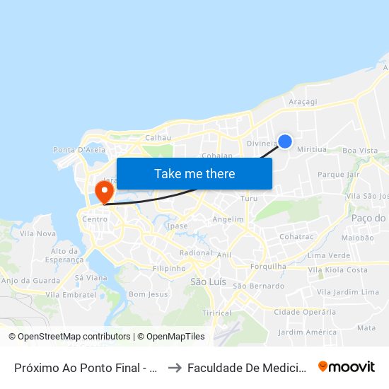 Próximo Ao Ponto Final - Vila Luizão to Faculdade De Medicina - Ufma map