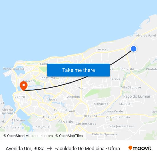 Avenida Um, 903a to Faculdade De Medicina - Ufma map