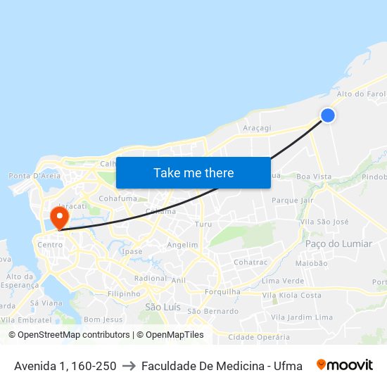 Avenida 1, 160-250 to Faculdade De Medicina - Ufma map