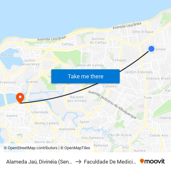 Alameda Jaú, Divinéia (Sentido Bairro) to Faculdade De Medicina - Ufma map