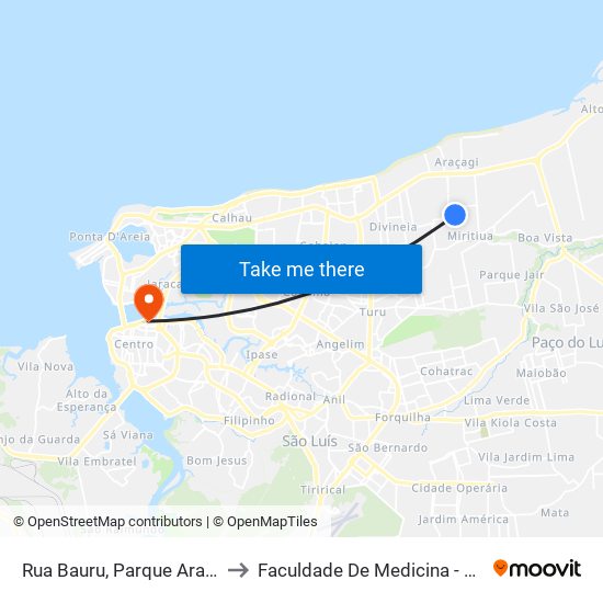 Rua Bauru, Parque Araçagi to Faculdade De Medicina - Ufma map