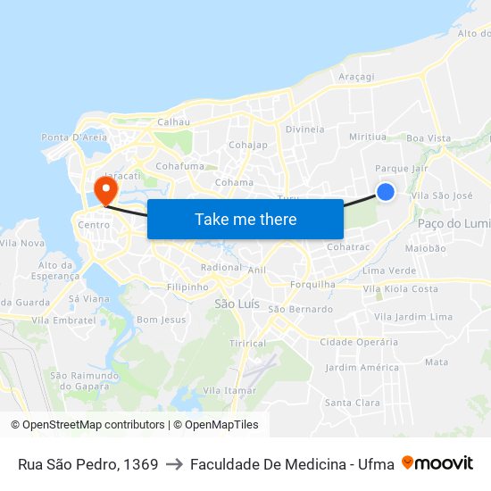 Rua São Pedro, 1369 to Faculdade De Medicina - Ufma map