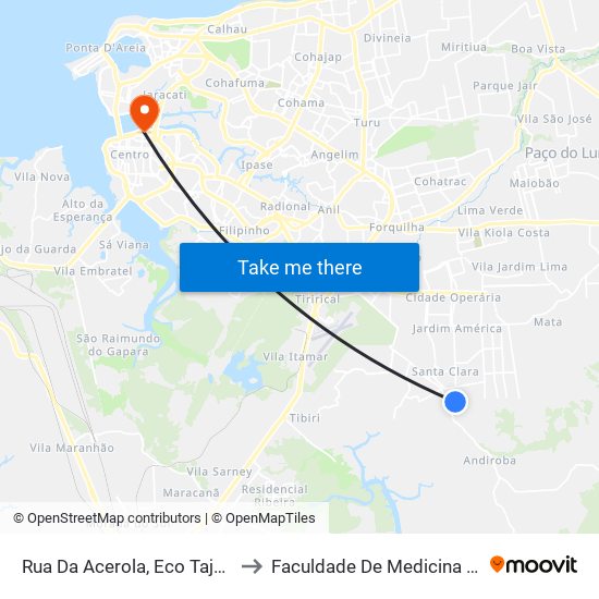 Rua Da Acerola, Eco Tajaçuaba to Faculdade De Medicina - Ufma map