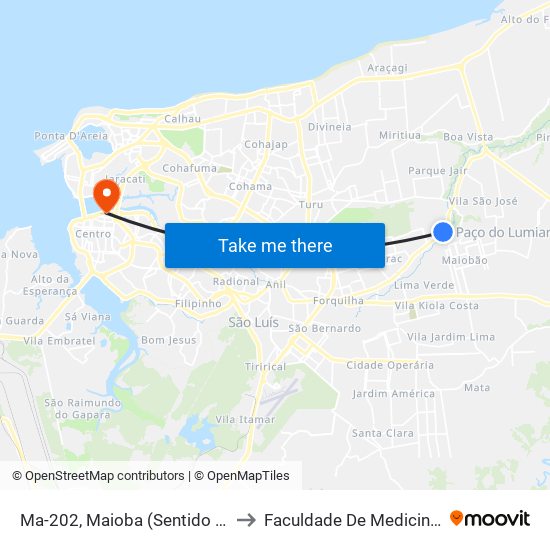 Ma-202, Maioba (Sentido Beira Rio) to Faculdade De Medicina - Ufma map