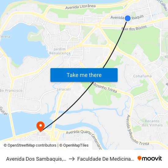 Avenida Dos Sambaquis, Calhau to Faculdade De Medicina - Ufma map