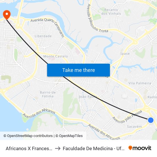 Africanos X Franceses to Faculdade De Medicina - Ufma map