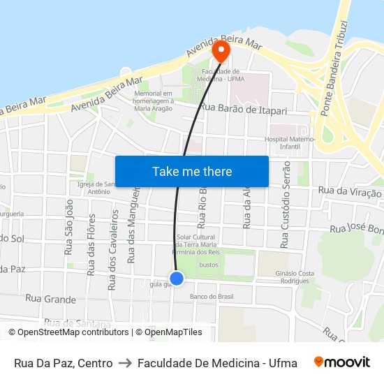 Rua Da Paz, Centro to Faculdade De Medicina - Ufma map