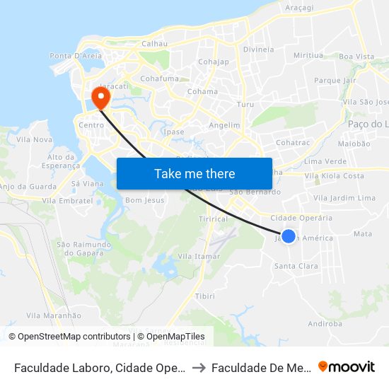 Faculdade Laboro, Cidade Operária (Sentido Bairro) to Faculdade De Medicina - Ufma map