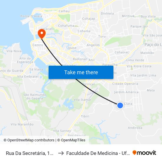 Rua Da Secretária, 1310 to Faculdade De Medicina - Ufma map