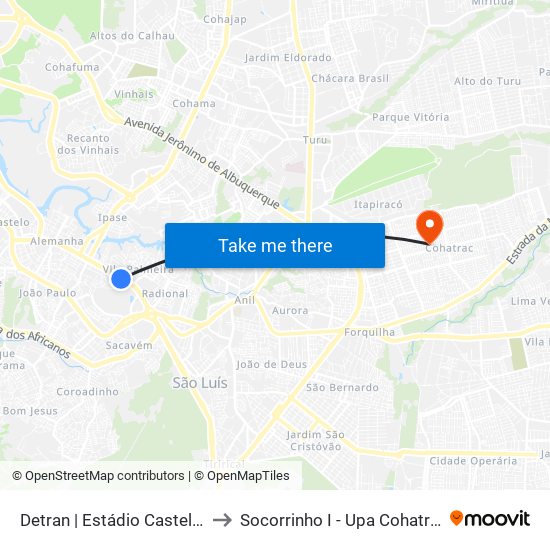 Detran | Estádio Castelão to Socorrinho I - Upa Cohatrac map