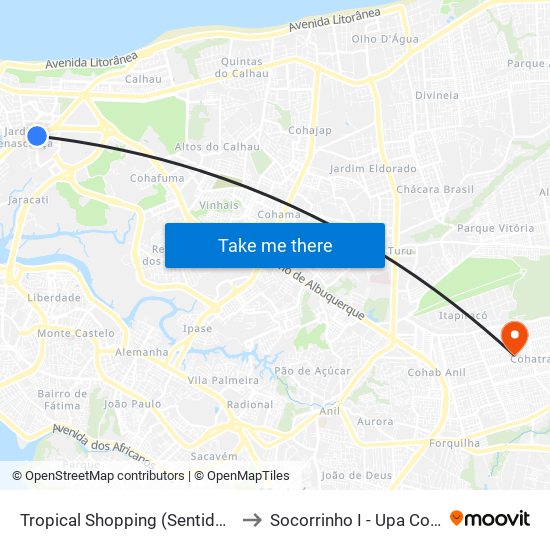 Tropical Shopping (Sentido Bairro) to Socorrinho I - Upa Cohatrac map