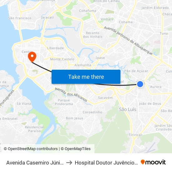 Avenida Casemiro Júnior, Anil to Hospital Doutor Juvêncio Matos map