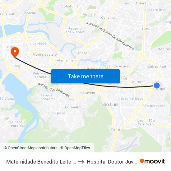 Maternidade Benedito Leite (Sentido Cohab) to Hospital Doutor Juvêncio Matos map