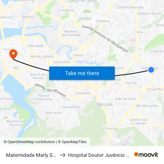 Maternidade Marly Sarney to Hospital Doutor Juvêncio Matos map