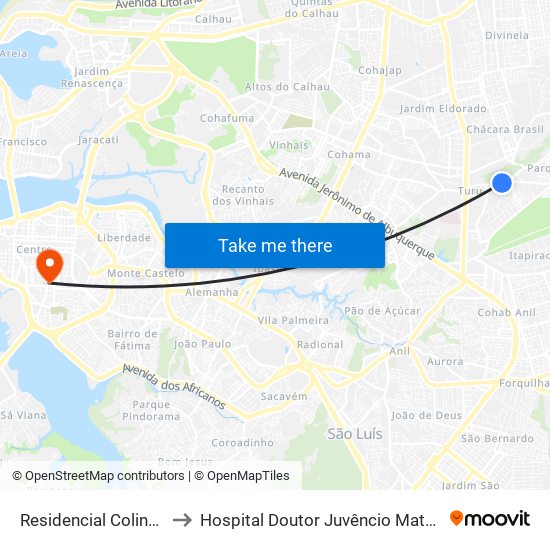Residencial Colinas to Hospital Doutor Juvêncio Matos map