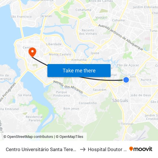 Centro Universitário Santa Teresinha - Cest (Sentido Centro) to Hospital Doutor Juvêncio Matos map