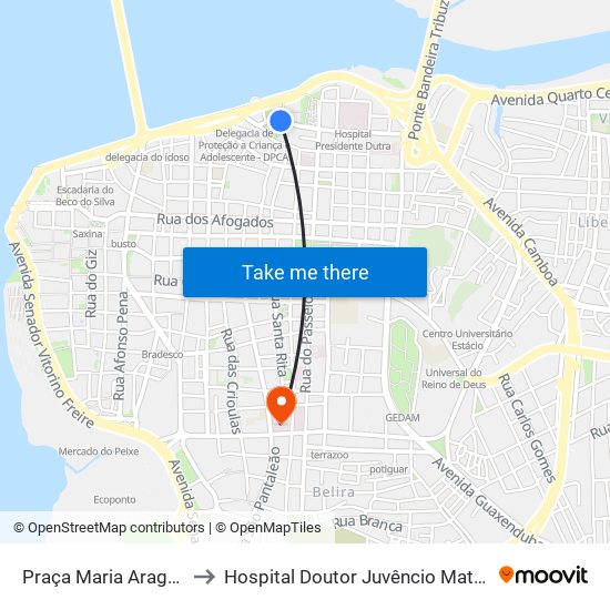 Praça Maria Aragão to Hospital Doutor Juvêncio Matos map