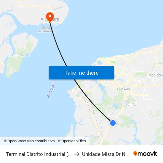 Terminal Distrito Industrial (Sentido Bairro) to Unidade Mista Dr Neto Guterres map