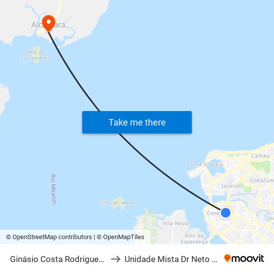 Ginásio Costa Rodrigues, Centro to Unidade Mista Dr Neto Guterres map