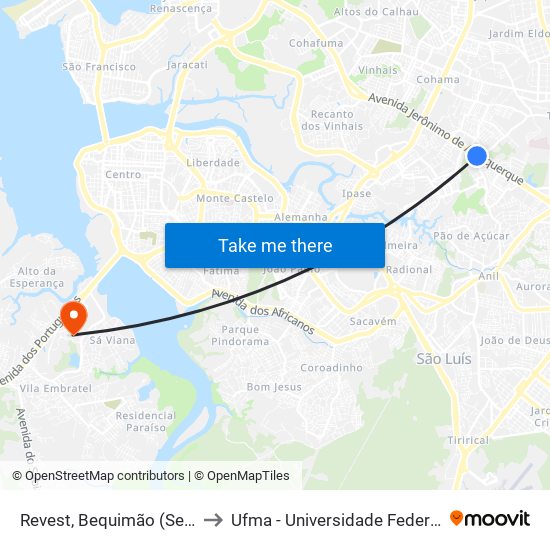 Revest, Bequimão (Sentido Centro) to Ufma - Universidade Federal Do Maranhão map