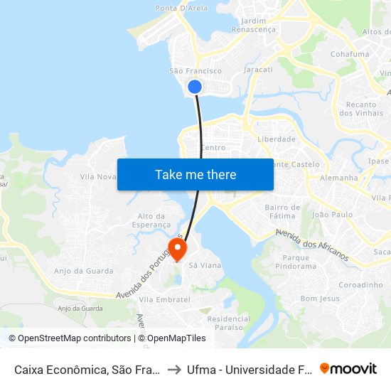 Caixa Econômica, São Francisco (Sentido Bairro) to Ufma - Universidade Federal Do Maranhão map