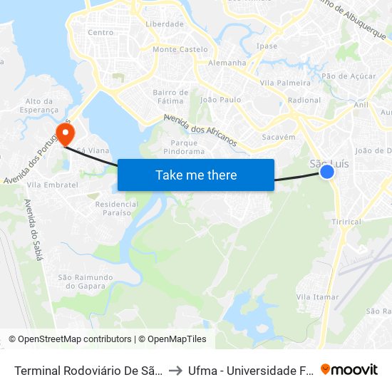 Terminal Rodoviário De São Luis (Sentido Centro) to Ufma - Universidade Federal Do Maranhão map