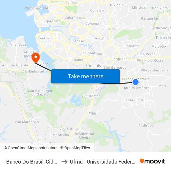 Banco Do Brasil, Cidade Operária to Ufma - Universidade Federal Do Maranhão map