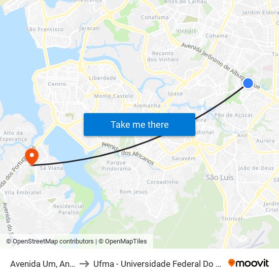 Avenida Um, Angelim to Ufma - Universidade Federal Do Maranhão map