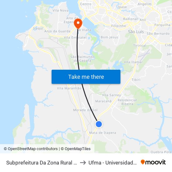 Subprefeitura Da Zona Rural - Amarelinho (Sentido Terminal) to Ufma - Universidade Federal Do Maranhão map