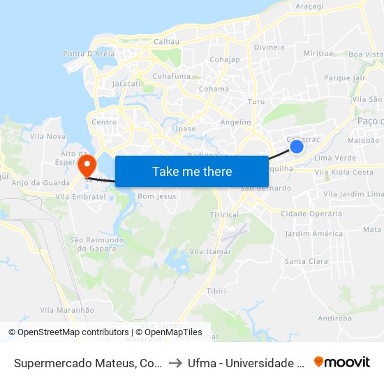 Supermercado Mateus, Cohatrac V (Sentido Centro) to Ufma - Universidade Federal Do Maranhão map