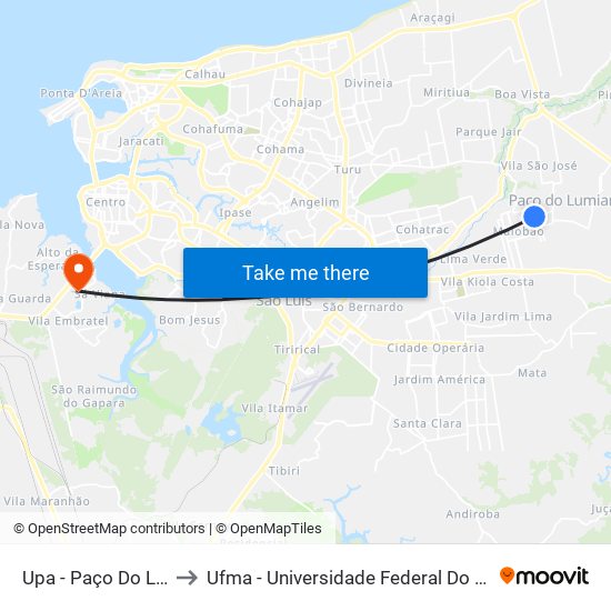 Upa  - Paço Do Lumiar to Ufma - Universidade Federal Do Maranhão map