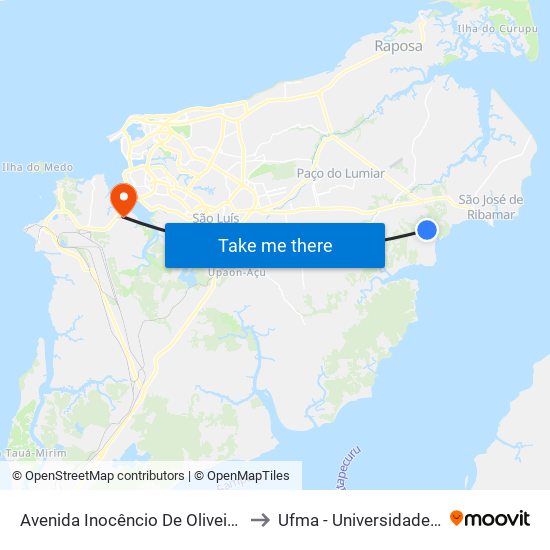 Avenida Inocêncio De Oliveira, Residencial Turiúba (Volta) to Ufma - Universidade Federal Do Maranhão map