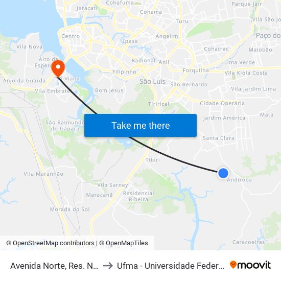 Avenida Norte, Res. Nova Vida - 04 to Ufma - Universidade Federal Do Maranhão map