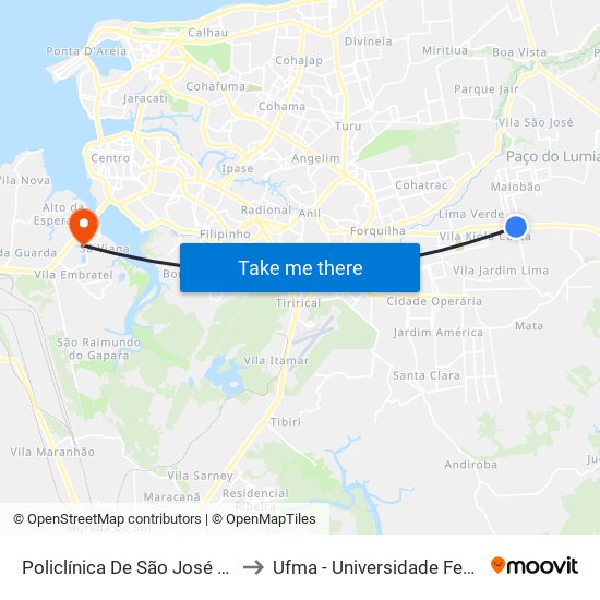 Policlínica De São José De Ribamar (Volta) to Ufma - Universidade Federal Do Maranhão map