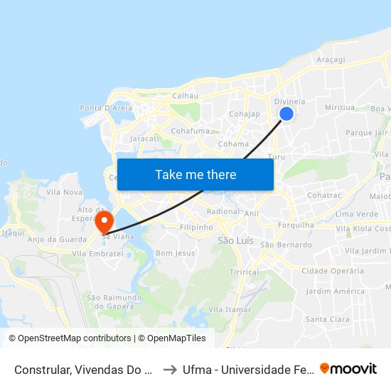 Constrular, Vivendas Do Turu (Sentido Centro) to Ufma - Universidade Federal Do Maranhão map