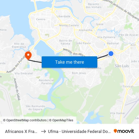 Africanos X Franceses to Ufma - Universidade Federal Do Maranhão map
