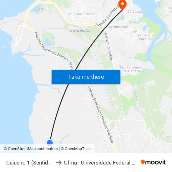 Cajueiro 1 (Sentido Bairro) to Ufma - Universidade Federal Do Maranhão map